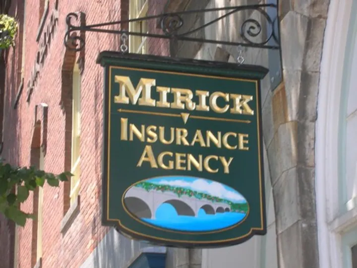 Mirick Insurance Painted mural Shelburne Falls MA — Carved & Gold Leaf Signs by Hale Custom Signs