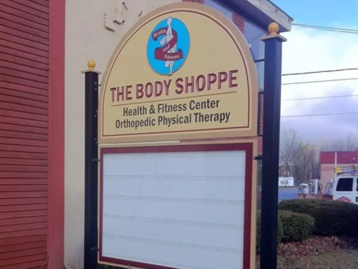 Body Shoppe Carved letter wood sign — Carved & Gold Leaf Signs by Hale Custom Signs