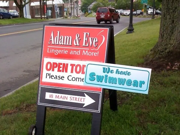 Adam and Eve A Frame with change out panel — Specialty Signage by Hale Custom Signs