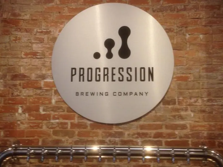 Progression Brewery Brushed aluminum graphic — Specialty Signage by Hale Custom Signs