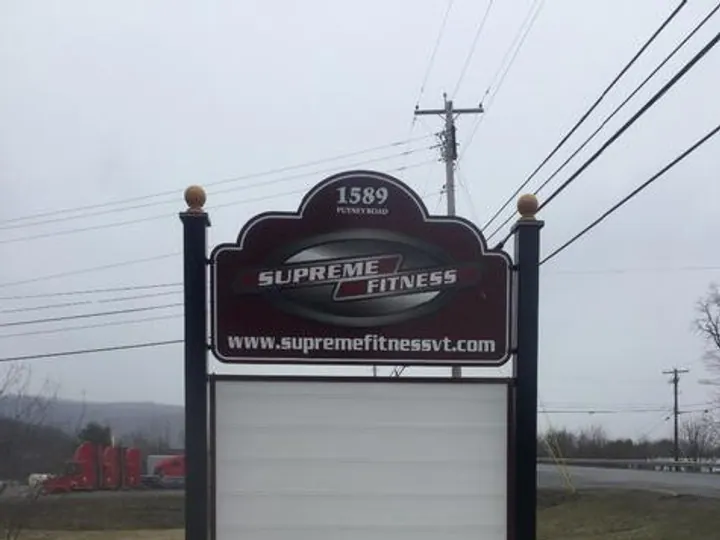 supreme fitness Wood panel shaped with lower changeable copy area — Post & Panel Signs by Hale Custom Signs