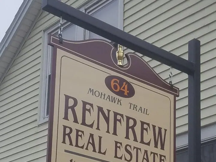 Renfrew Real Estate PVC panel shaped and gold accents — Post & Panel Signs by Hale Custom Signs